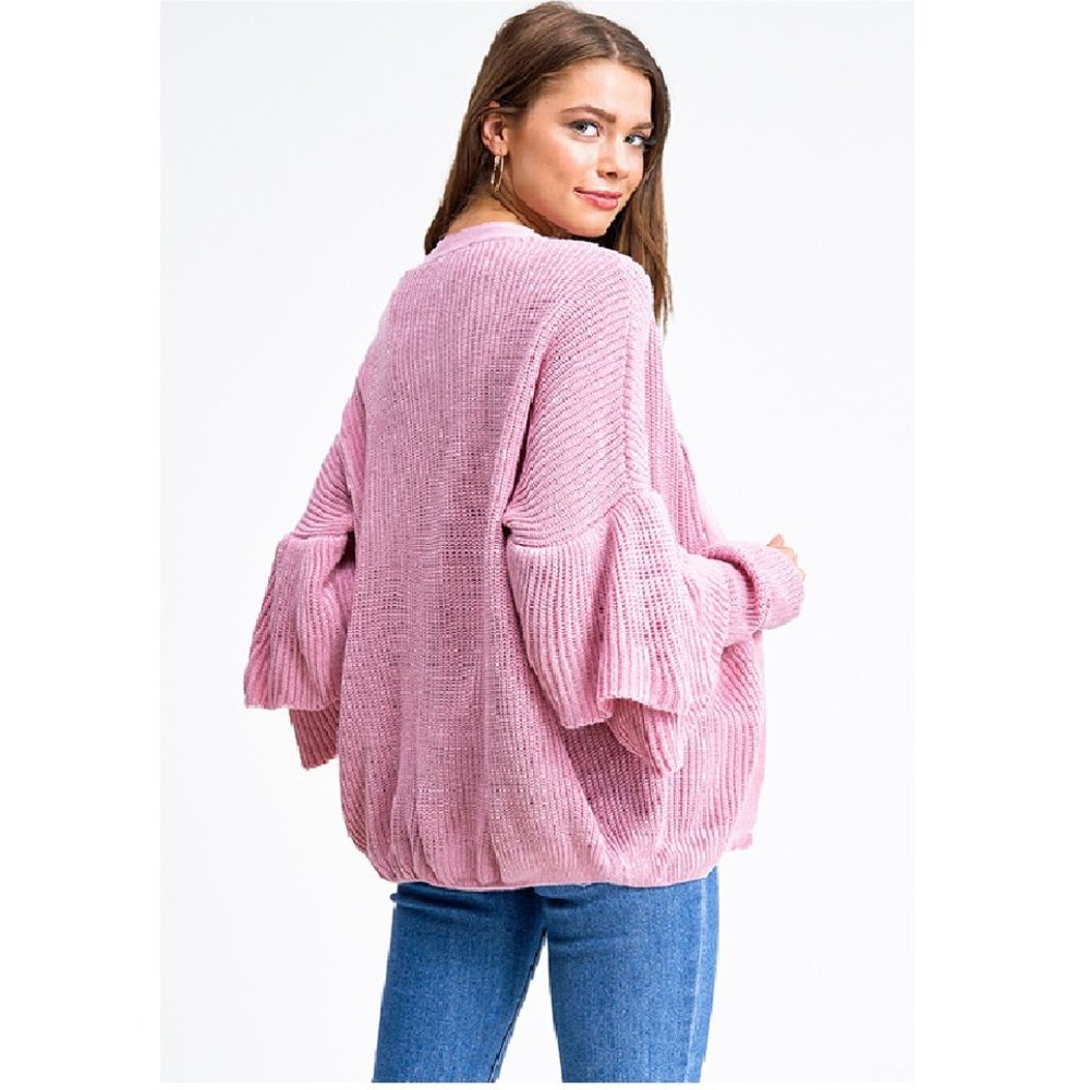 2FOR$30 - NWT Pink Knit Long Tiered Sleeve Cardigan, Large - Picture 3 of 5